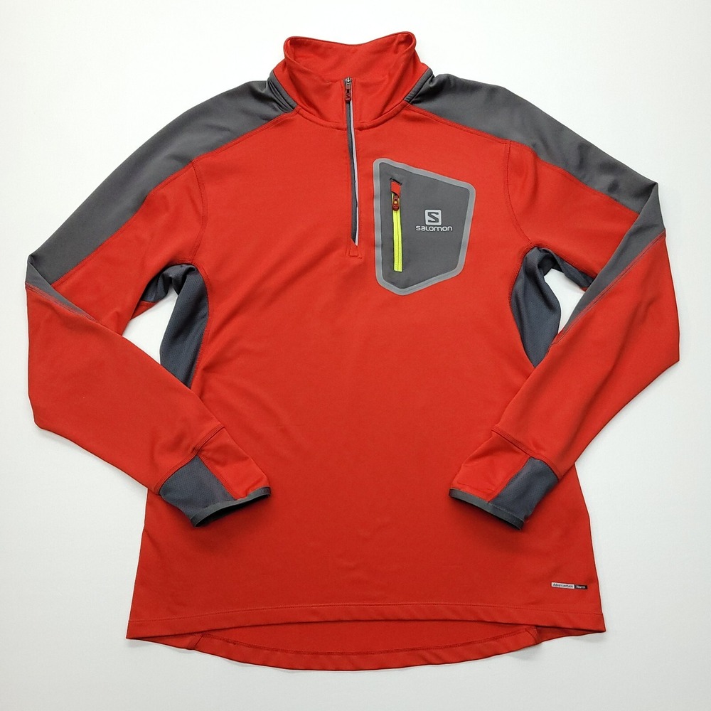Salomon Pullover Womens L Red 1/4 Zip Advance Skin Warm Outdoor Base Layer